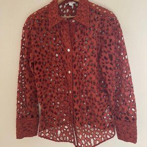 VINCE Burnt Red Large Holed Eyelet Blouse with Camisole is NWOT! SMALL PETITE